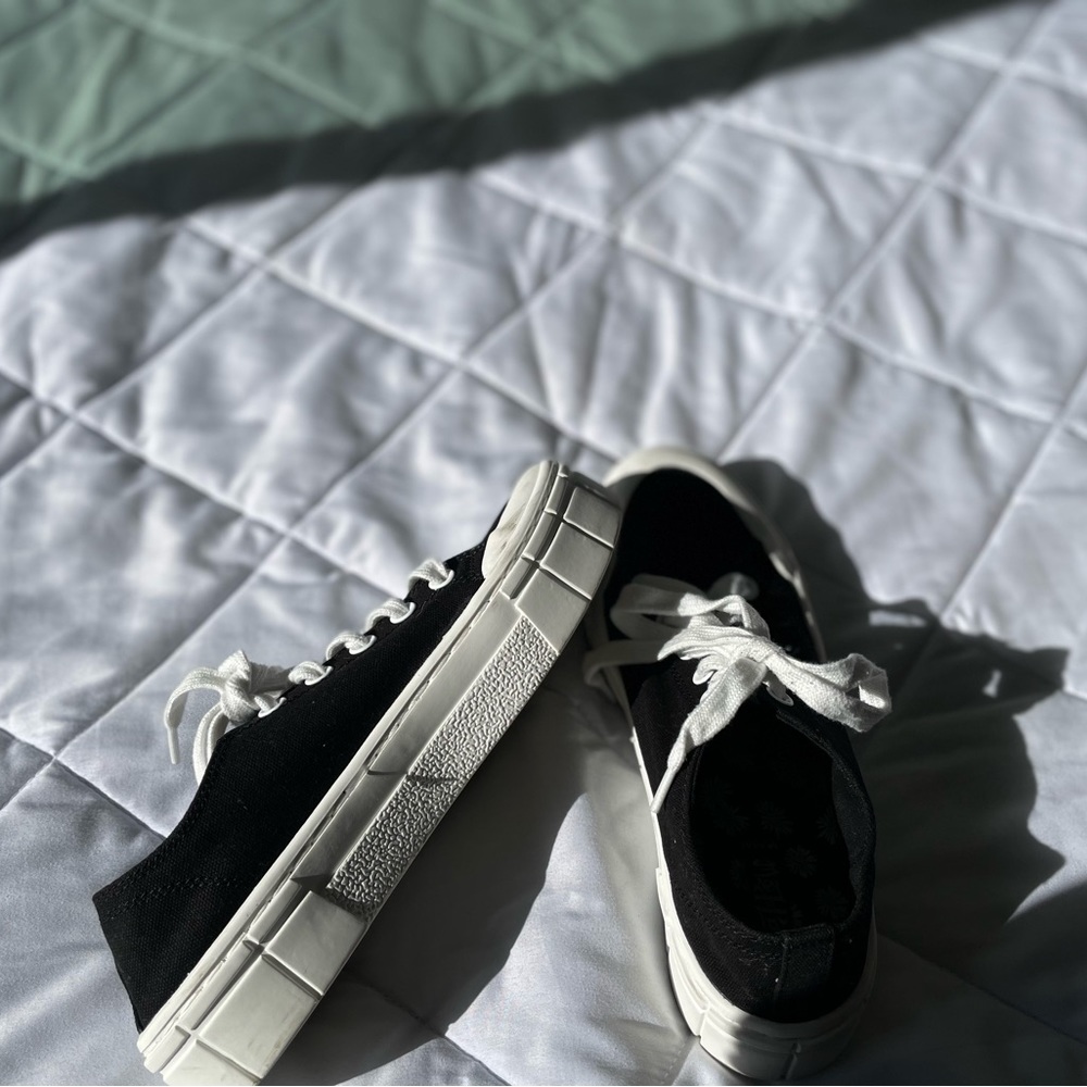Canvas , black in colour and they are size 8s